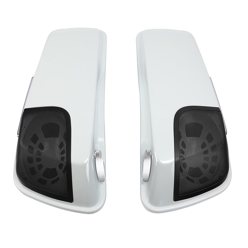 HR3 White Amethyst With Black Licorice Flames CVO Stretched Saddlebags with Speaker Lids For 14-23 Harley Touring