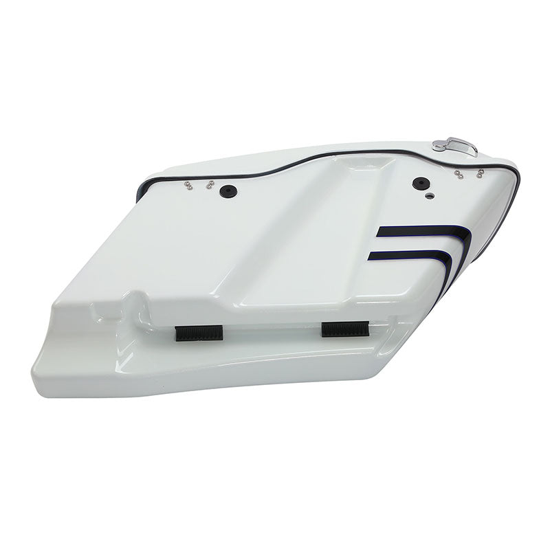HR3 White Amethyst With Black Licorice Flames CVO Stretched Saddlebags with Speaker Lids For 14-23 Harley Touring