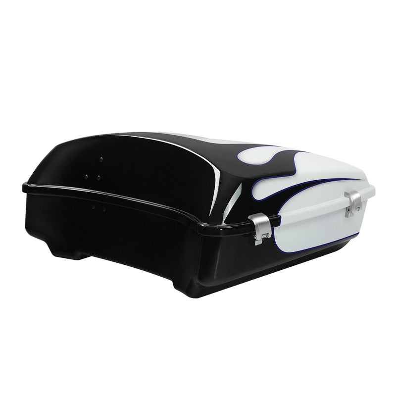 HR3 White Amethyst With Black Licorice Flames 10.7" Chopped Style Touring Trunk Luggage For 14-24 Harley Touring