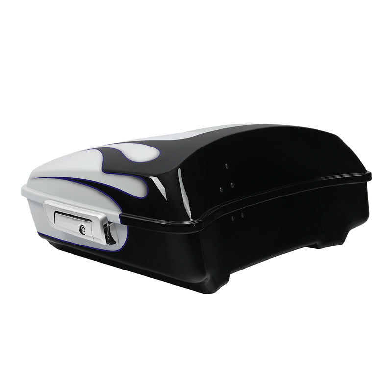 HR3 White Amethyst With Black Licorice Flames 10.7" Chopped Style Touring Trunk Luggage For 14-24 Harley Touring