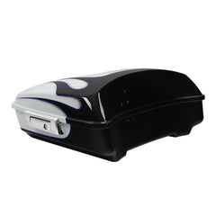 HR3 White Amethyst With Black Licorice Flames 10.7" Chopped Style Touring Trunk Luggage For 14-24 Harley Touring