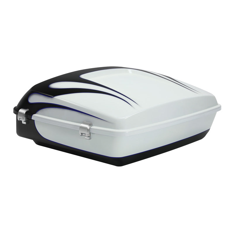 HR3 White Amethyst With Black Licorice Flames 10.7" Chopped Style Touring Trunk Luggage For 14-24 Harley Touring