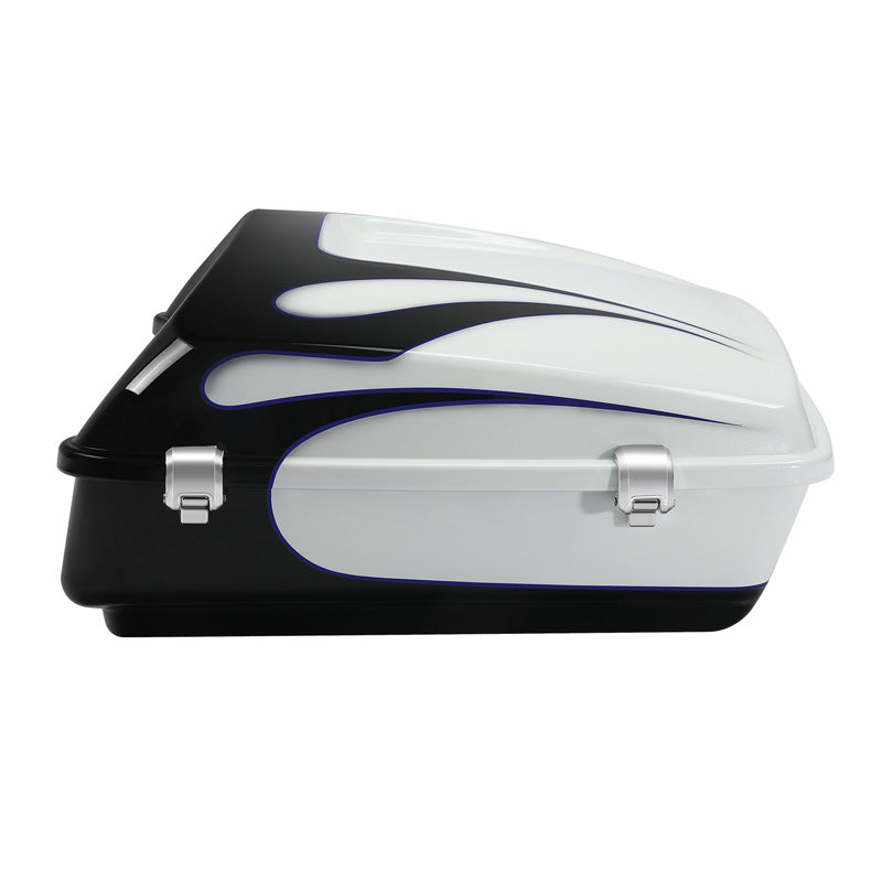 HR3 White Amethyst With Black Licorice Flames 10.7" Chopped Style Touring Trunk Luggage For 14-24 Harley Touring