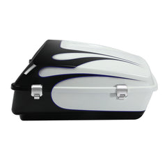 HR3 White Amethyst With Black Licorice Flames 10.7" Chopped Style Touring Trunk Luggage For 14-24 Harley Touring