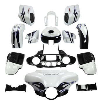 HR3 White Amethyst With Black Licorice Flames Complete Body Fairing Kit For Harley CVO Street Glide FLHXSE 2014-2023 [Pre-Order]
