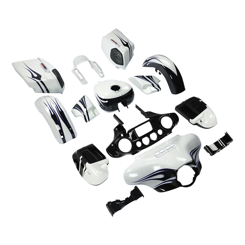 HR3 White Amethyst With Black Licorice Flames Complete Body Fairing Kit For Harley CVO Street Glide FLHXSE 2014-2023 [Pre-Order]