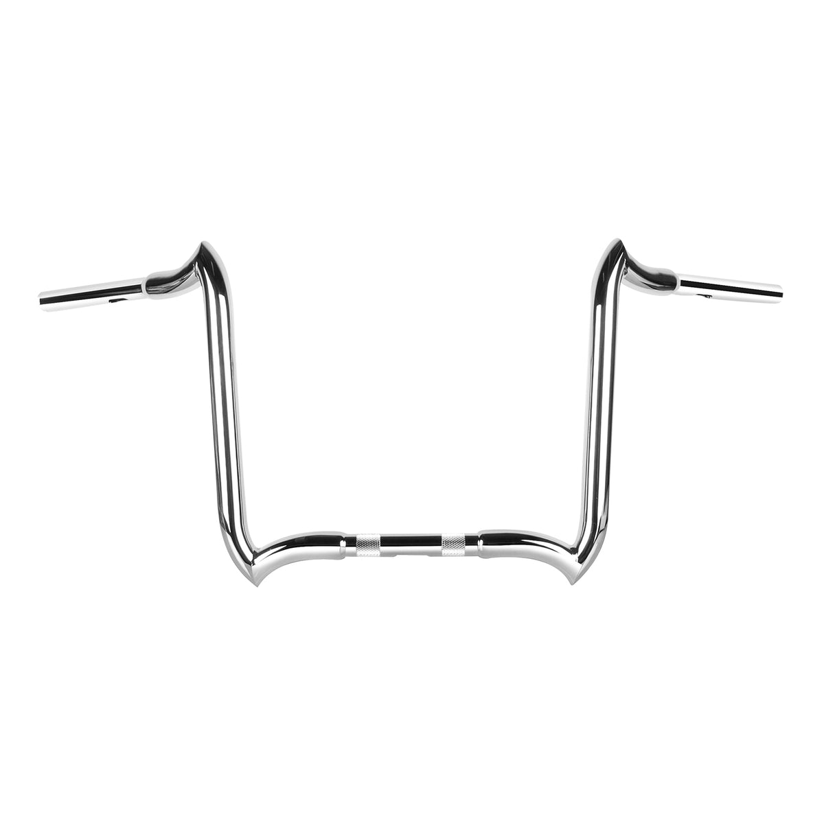 Santee 1-1/4" 14" Rise Crooked Handlebar Gloss Black Chrome Fit For Harley Touring 3.5" Knurl