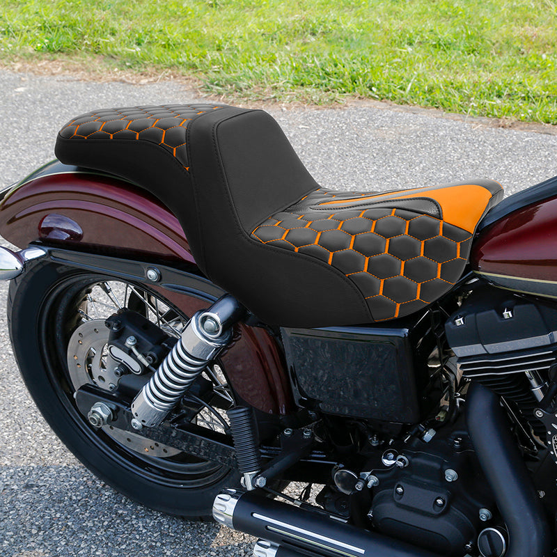 C.C. RIDER Dyna Step Up Seat 2 up Seat Honeycomb Stitching For Dyna Low Rider Fat Bob FXD/FXDWG, 2006-2017