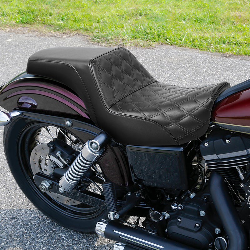 C.C. RIDER Dyna Step Up Seat 2 up Seat Lattice Stitching For Dyna Low Rider Fat Bob FXD/FXDWG, 2006-2017