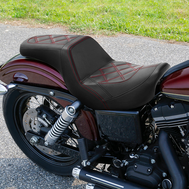 C.C. RIDER Dyna Step Up Seat 2 up Seat Diamond Stitching For Dyna Low Rider Fat Bob FXD/FXDWG, 2006-2017