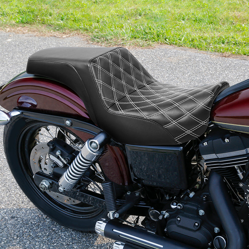 C.C. RIDER Dyna Step Up Seat 2 up Seat Lattice Stitching For Dyna Low Rider Fat Bob FXD/FXDWG, 2006-2017