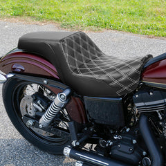 C.C. RIDER Dyna Step Up Seat 2 up Seat Lattice Stitching For Dyna Low Rider Fat Bob FXD/FXDWG, 2006-2017