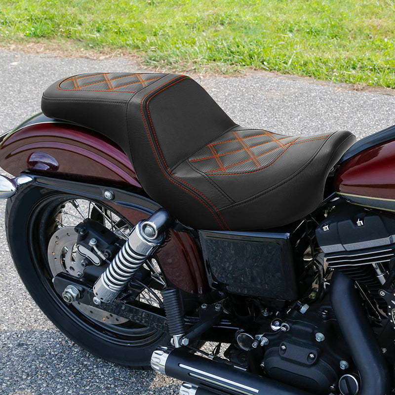 C.C. RIDER Dyna Step Up Seat 2 up Seat Diamond Stitching For Dyna Low Rider Fat Bob FXD/FXDWG, 2006-2017