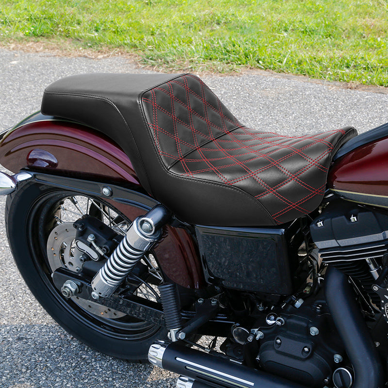 C.C. RIDER Dyna Step Up Seat 2 up Seat Lattice Stitching For Dyna Low Rider Fat Bob FXD/FXDWG, 2006-2017