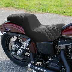 C.C. RIDER Dyna Step Up Seat 2 up Seat Honeycomb Stitching For Dyna Low Rider Fat Bob FXD/FXDWG, 2006-2017