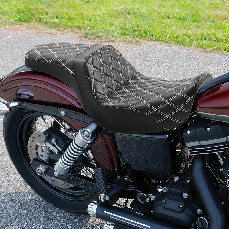 C.C. RIDER Dyna Step Up Seat 2 up Seat Diamond Stitching For Dyna Low Rider Fat Bob FXD/FXDWG, 2006-2017