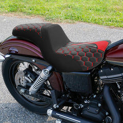 C.C. RIDER Dyna Step Up Seat 2 up Seat Honeycomb Stitching For Dyna Low Rider Fat Bob FXD/FXDWG, 2006-2017