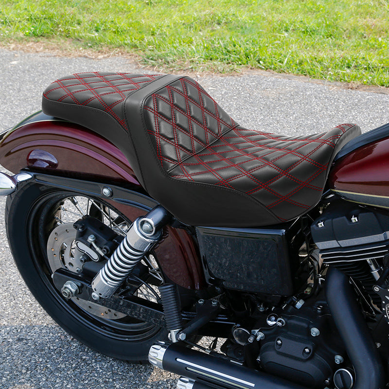 C.C. RIDER Dyna Step Up Seat 2 up Seat Diamond Stitching For Dyna Low Rider Fat Bob FXD/FXDWG, 2006-2017