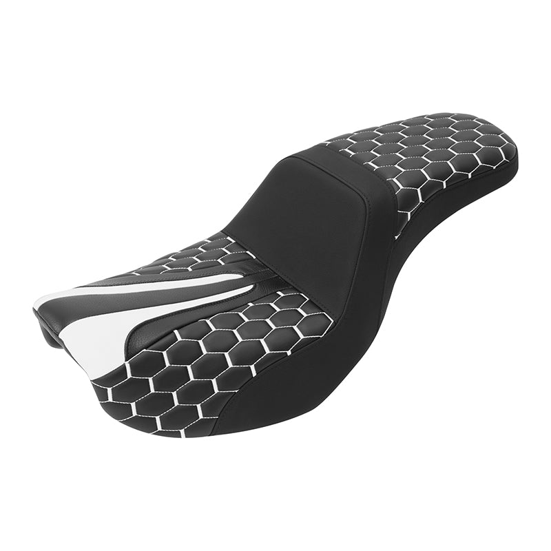 C.C. RIDER Dyna Step Up Seat 2 up Seat Honeycomb Stitching For Dyna Low Rider Fat Bob FXD/FXDWG, 2006-2017