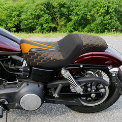 C.C. RIDER Dyna Step Up Seat 2 up Seat Honeycomb Stitching For Dyna Low Rider Fat Bob FXD/FXDWG, 2006-2017