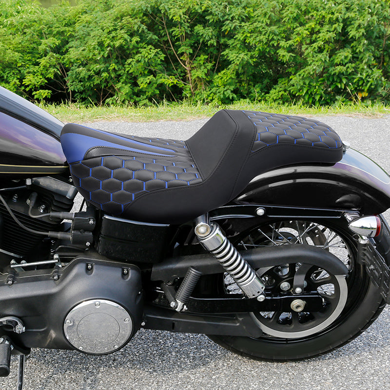 C.C. RIDER Dyna Step Up Seat 2 up Seat Honeycomb Stitching For Dyna Low Rider Fat Bob FXD/FXDWG, 2006-2017