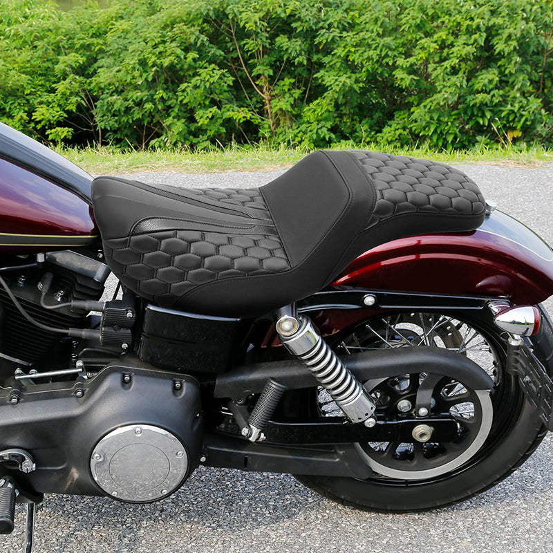 C.C. RIDER Dyna Step Up Seat 2 up Seat Honeycomb Stitching For Dyna Low Rider Fat Bob FXD/FXDWG, 2006-2017
