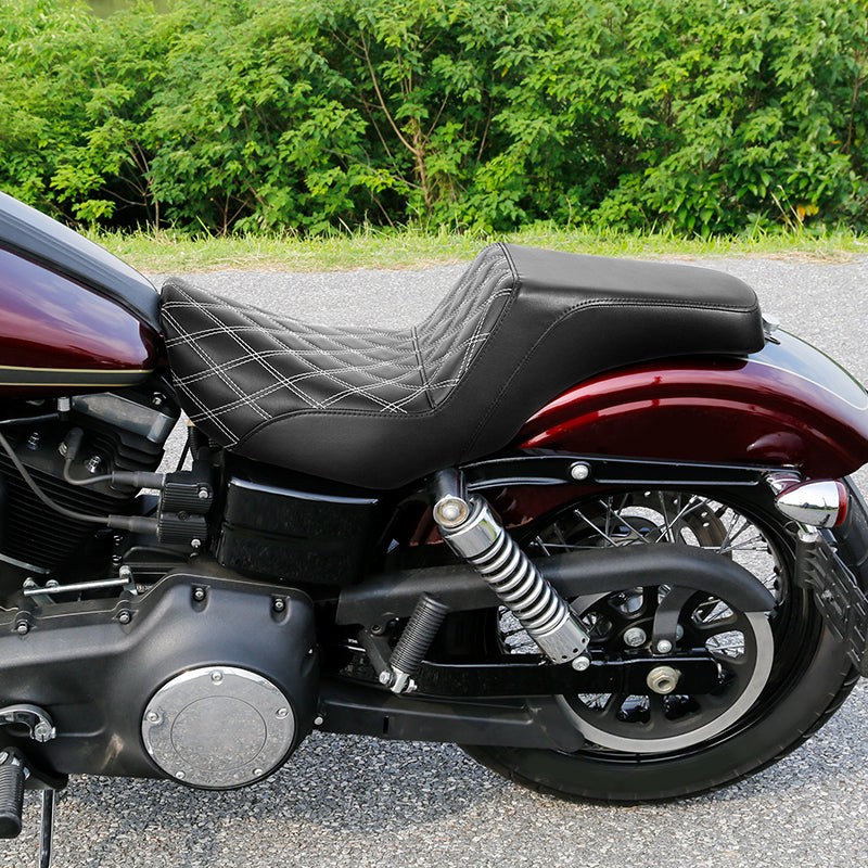 C.C. RIDER Dyna Step Up Seat 2 up Seat Lattice Stitching For Dyna Low Rider Fat Bob FXD/FXDWG, 2006-2017