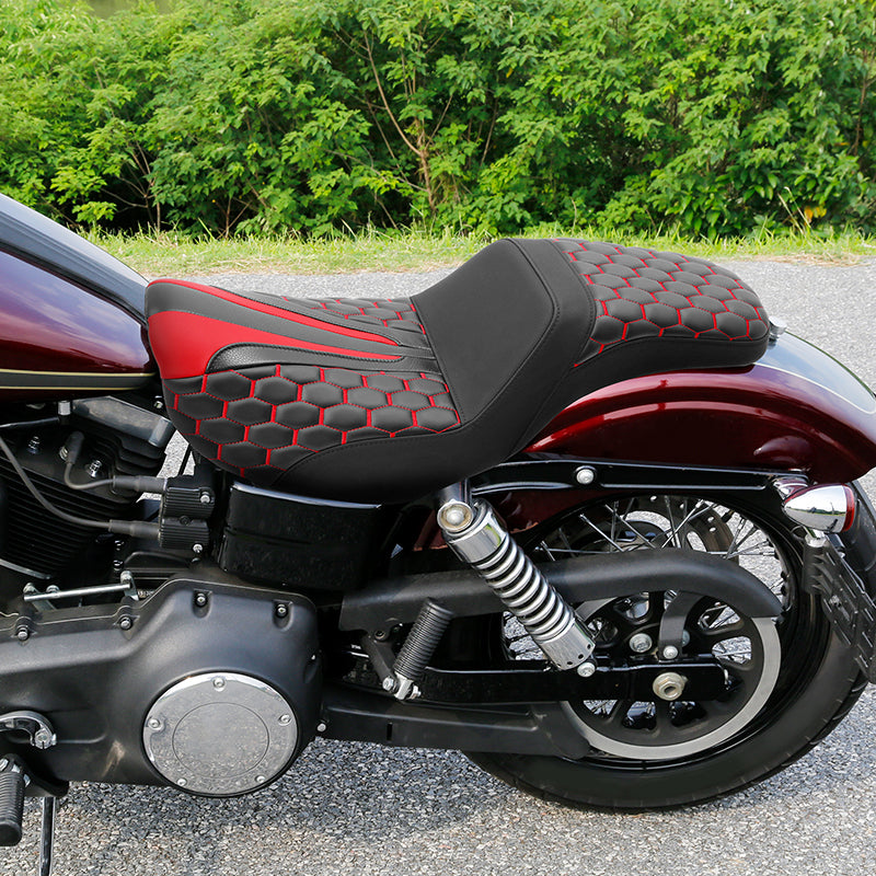 C.C. RIDER Dyna Step Up Seat 2 up Seat Honeycomb Stitching For Dyna Low Rider Fat Bob FXD/FXDWG, 2006-2017