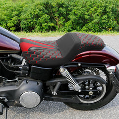 C.C. RIDER Dyna Step Up Seat 2 up Seat Honeycomb Stitching For Dyna Low Rider Fat Bob FXD/FXDWG, 2006-2017