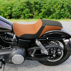 C.C. RIDER Dyna Step Up Seat 2 up Seat Black Brown Lattice Stiching For Fat Bob FXD/FXDWG, 2006-2017
