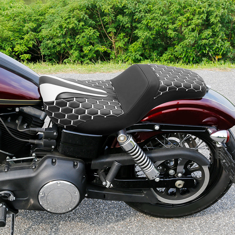 C.C. RIDER Dyna Step Up Seat 2 up Seat Honeycomb Stitching For Dyna Low Rider Fat Bob FXD/FXDWG, 2006-2017