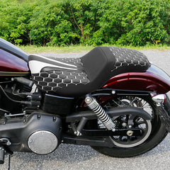 C.C. RIDER Dyna Step Up Seat 2 up Seat Honeycomb Stitching For Dyna Low Rider Fat Bob FXD/FXDWG, 2006-2017