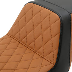 C.C. RIDER Dyna Step Up Seat 2 up Seat Black Brown Lattice Stiching For Fat Bob FXD/FXDWG, 2006-2017