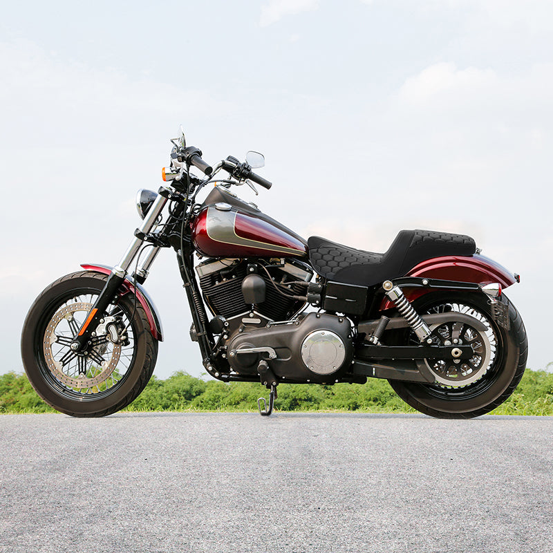 C.C. RIDER Dyna Step Up Seat 2 up Seat Honeycomb Stitching For Dyna Low Rider Fat Bob FXD/FXDWG, 2006-2017