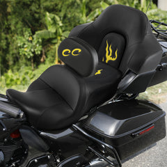C.C. RIDER Touring Seat Driver Passenger Seat With Backrest For Harley CVO Road Glide Electra Glide Street Glide Road King, Black Yellow, 2014-Later