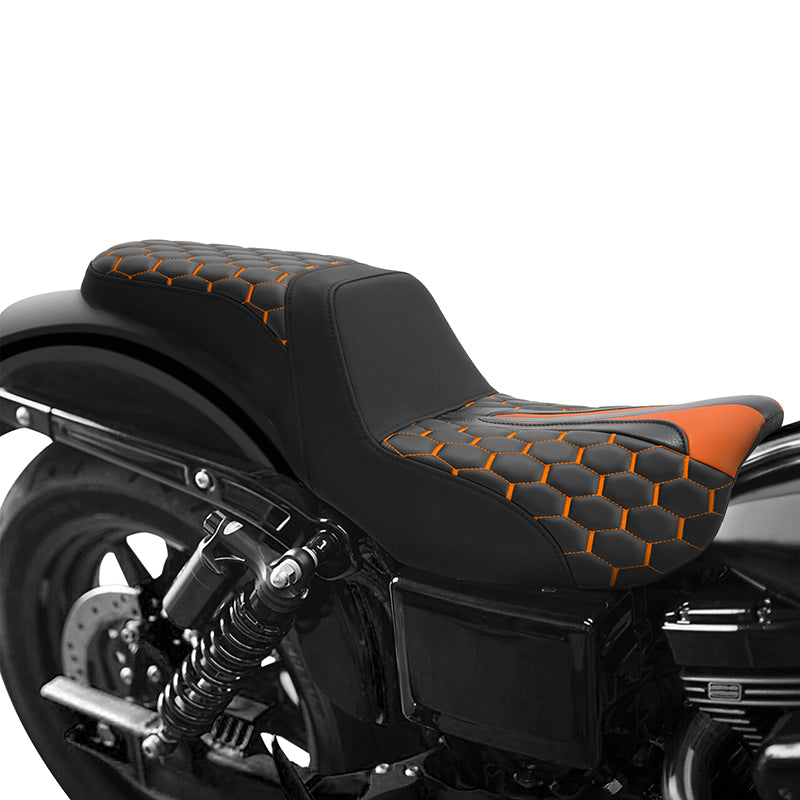 Gel Seat C.C. RIDER Dyna Step Up Seat 2 up Seat Honeycomb Stitching For Dyna Low Rider Fat Bob FXD/FXDWG, 2006-2017