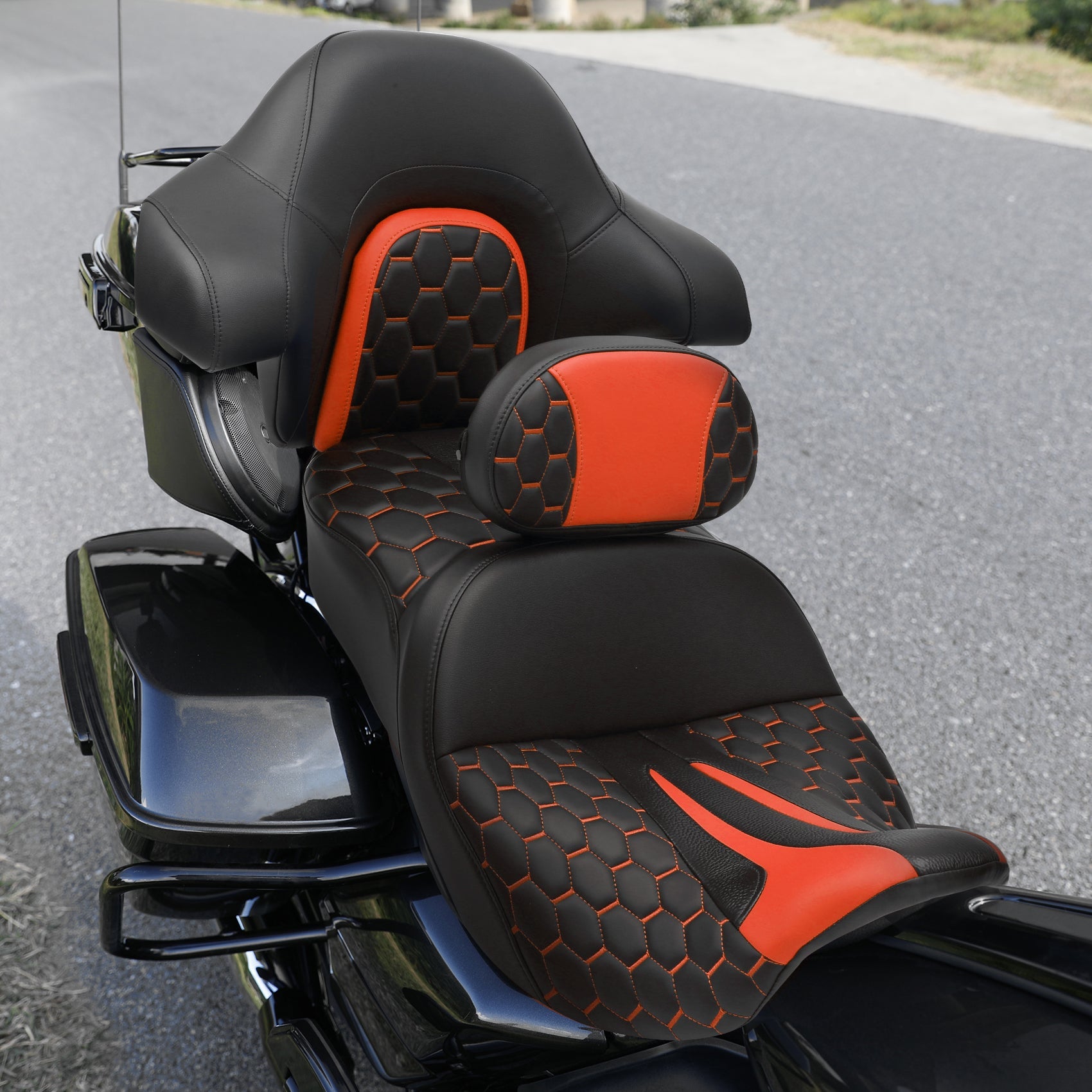 C.C. RIDER Rider Backrest 2 Up Seat Driver Backrest Pad For Harley Touring CVO Street Glide Road Glide Electra Glide Road King, 1988-2025