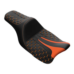 C.C. RIDER Touring Seat 2 Up Seat Driver Passenger Seat Extended Reach Tall Boy Seat Orange Honeycomb Stitching, 2009-2023