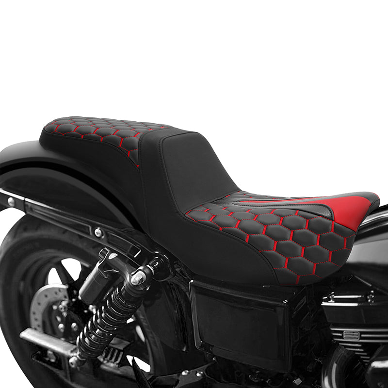 Gel Seat C.C. RIDER Dyna Step Up Seat 2 up Seat Honeycomb Stitching For Dyna Low Rider Fat Bob FXD/FXDWG, 2006-2017
