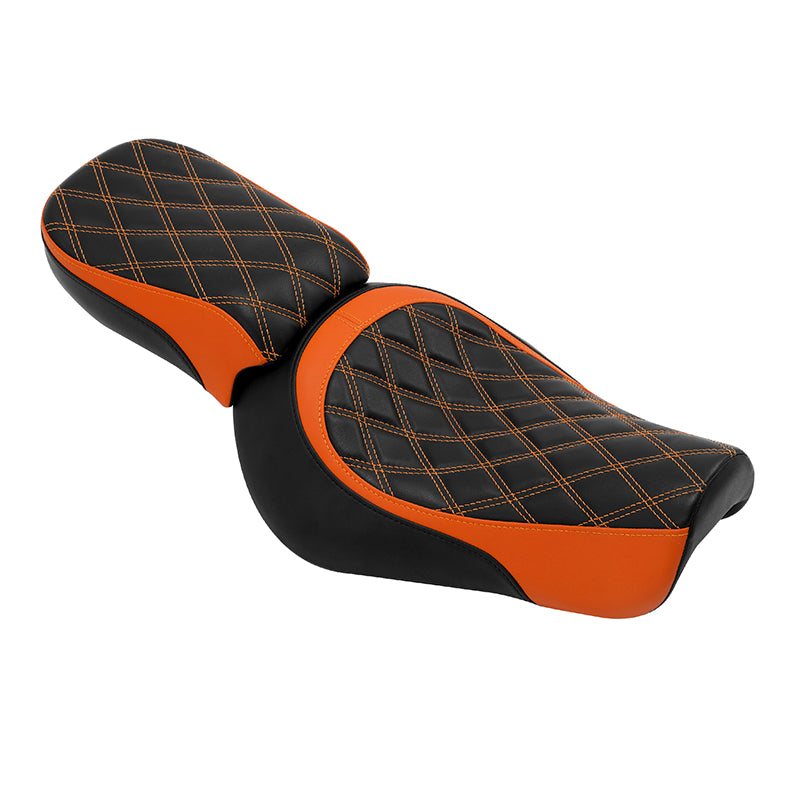 C.C.RIDER Sportster Two Pieces Two Up Orange Lattice Stiching Seat Passenger Seat For XL883N Models, 2016-2023