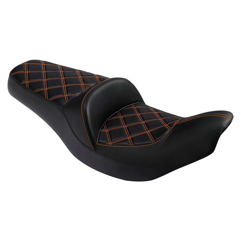 C.C. RIDER Indian Seat One Piece 2 Up Seat Orange Lattice Stitching For Indian Chieftain Models, 2014-2025