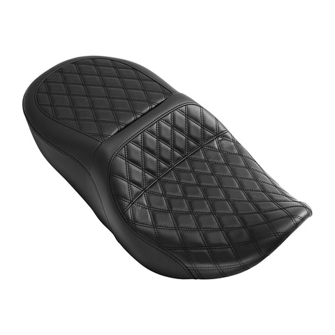 C.C. RIDER Touring Seat One Piece 2 Up Seat Driver Passenger Seat Black Lattice For Road Glide Street Glide, 2023-2024