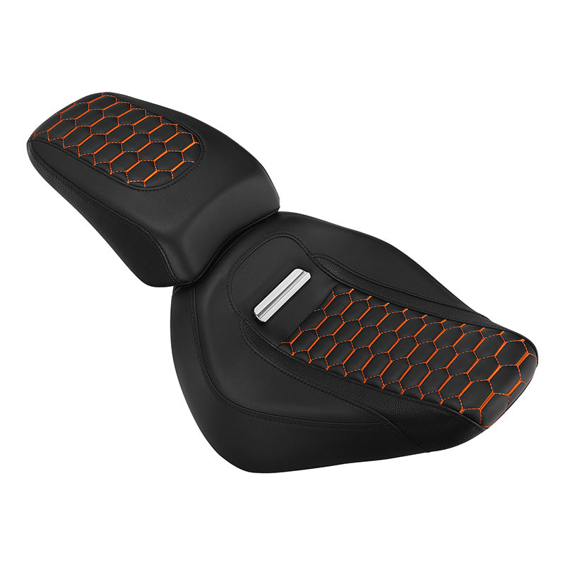 C.C.RIDER Softail Seat Two Piece 2 Up Seat Orange Honeycomb Stitching For Harley Softail Breakout FXBR FXBRS, 2018-2023