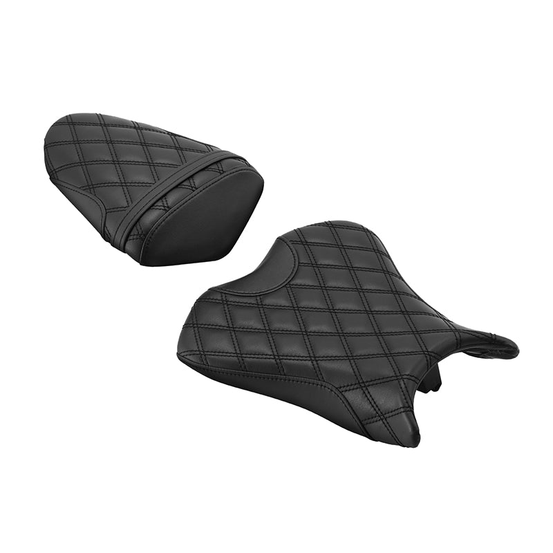 C.C. RIDER Ninja ZX6R ZX636 Front And Rear Seat For Kawasaki Black Lattice Stitch, 2009-2018