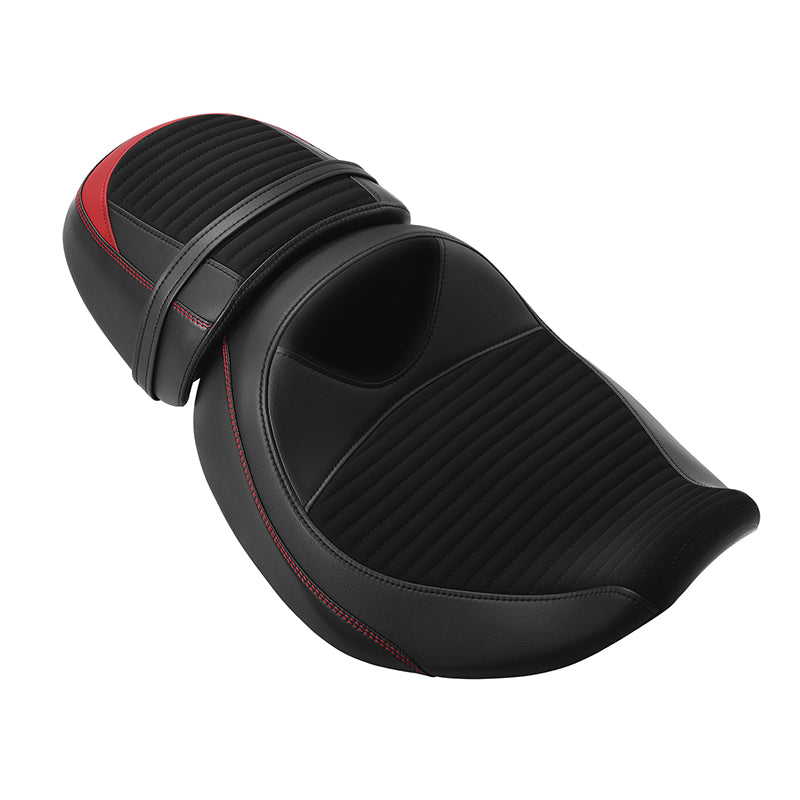 C.C. RIDER Touring Seat Two Piece 2 Up Seat Driver Solo Seat Passenger Seat Alcantara Leather Red Stitching For CVO Road Glide CVO Street Glide, 2023-2025