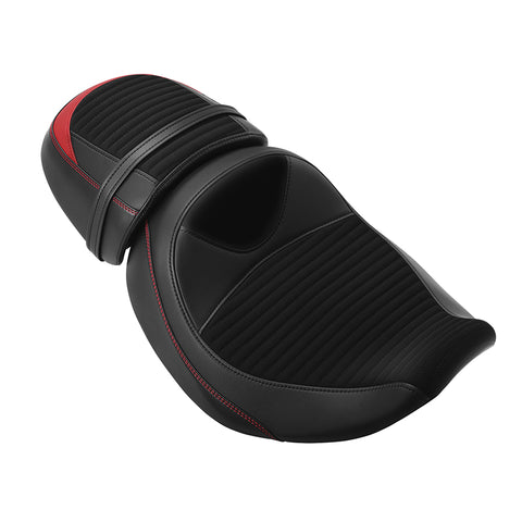 C.C. RIDER Touring Seat Two Piece 2 Up Seat Driver Solo Seat Passenger Seat Alcantara Leather Red Stitching For CVO Road Glide CVO Street Glide, 2023-2025