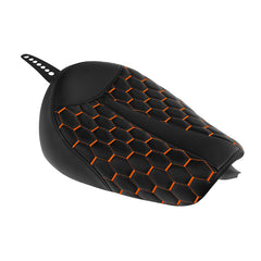 C.C.RIDER Sportster Seat Front Solo Seat Driver Rider Cushion Orange Honeycomb Stitching, 2010-2023 XL models