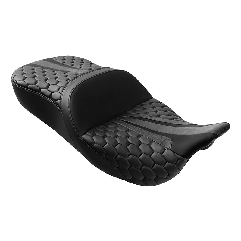 Gel Seat C.C. RIDER Touring Seat Driver Passenger Seat 2 Up Seat Black Honeycomb Stitch For FL Touring Road King Electra Glide Road Glide, 2009-2023