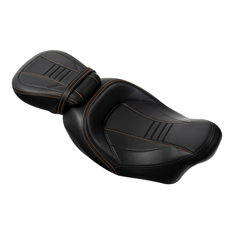 C.C. RIDER Touring Seat Two Piece 2 Up Seat Low Profile Driver Passenger Seat Bulllet For Road King Road Glide Street Glide, 2009-2023