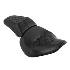 C.C. RIDER Softail Seat Two Piece 2 Up Seat Low Profile Driver Solo Seat Passenger Seat Black Lattice For Harley Fat Boy Cross Bones Softail, 2006-2017